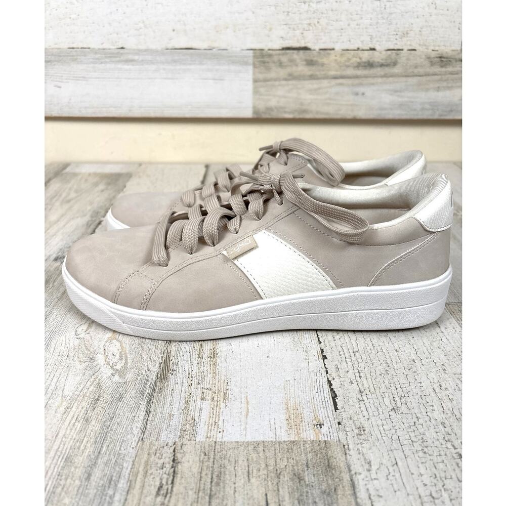 Ryka Womens 10W Taupe White Leather Athletic Sneakers Street Style Comfort